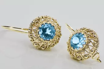 8-кактовое желтое золото 333 Aquamarine Серьги vec002x-aq Русский Советский СССР Винтаж Ар-деко style Art Deco